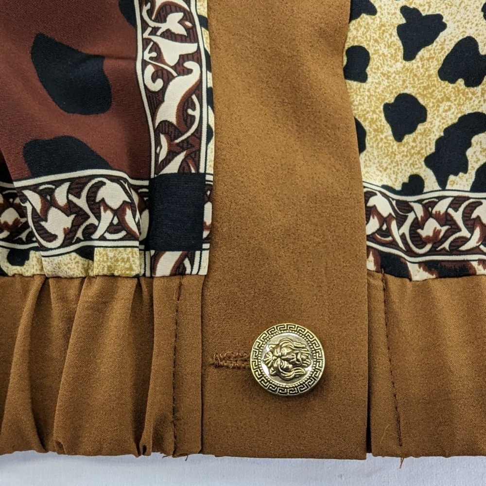 Vintage LEOPARD Print Jacket Windbreaker Gold Lion Buttons SPORT SAVVY Women's L - Picture 13 of 16